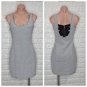 MATERIAL GIRL Black and White Striped Bodycon Style Fitted Dress NWT